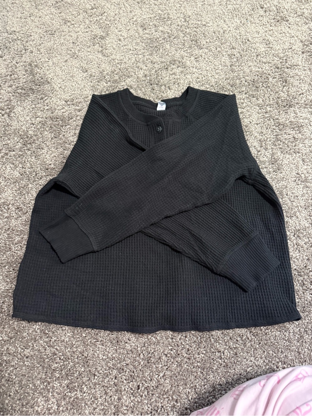 Old Navy Women's Black Waffle Knit Crewneck Sweater